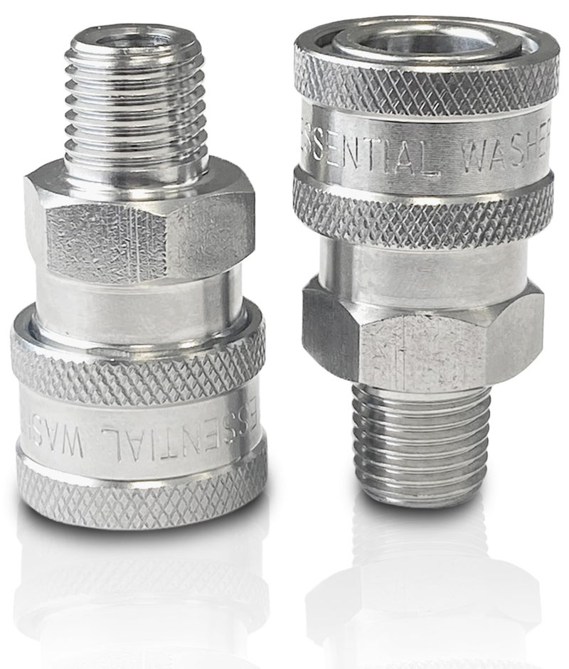 Essential Washer Stainless Steel Â¼â€ Quick Connect Male NPT | Pressure Washer Quick Connect Fittings | 5000 PSI | Set Of 2 - Image 1
